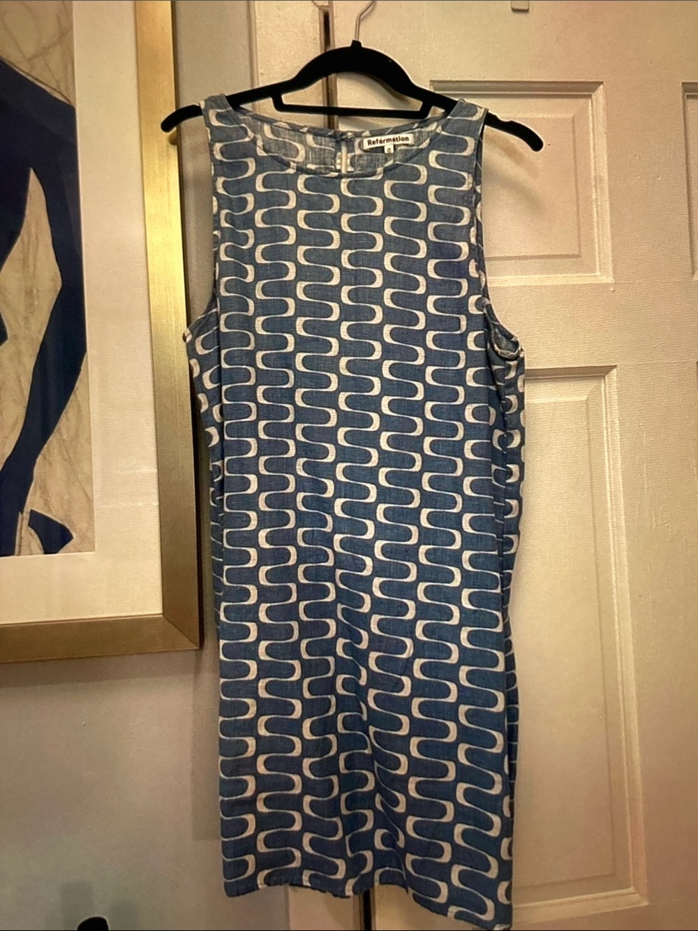 Reformation Blue & White Sleeveless Geometric Romper